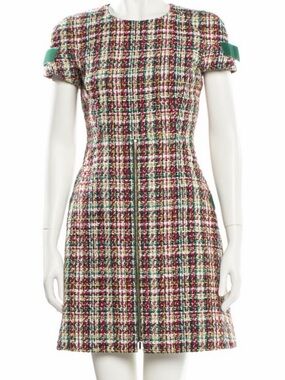 CHANEL Multicolor Tweed Mini Dress with Green Sleeve Tabs